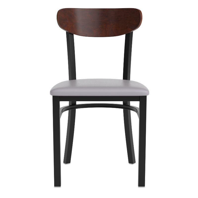 Flash Furniture Wright Commercial Dining Chair with 500 LB. Capacity Black Steel Frame, Walnut Finish Wooden Boomerang Back, and Gray Vinyl Seat