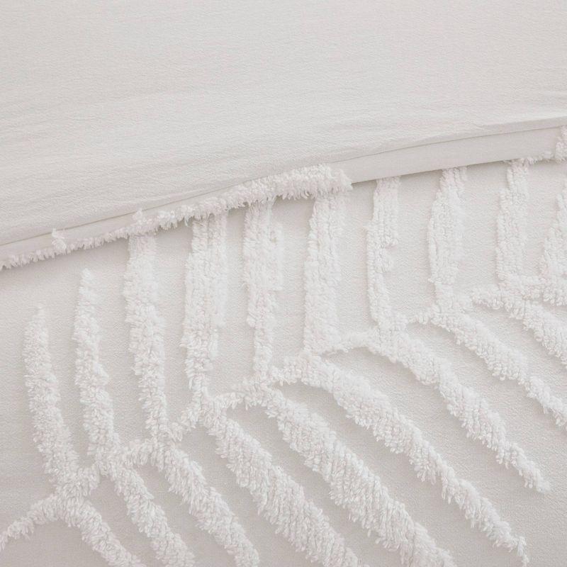 Full/Queen White Cotton Chenille Palm Duvet Cover Set