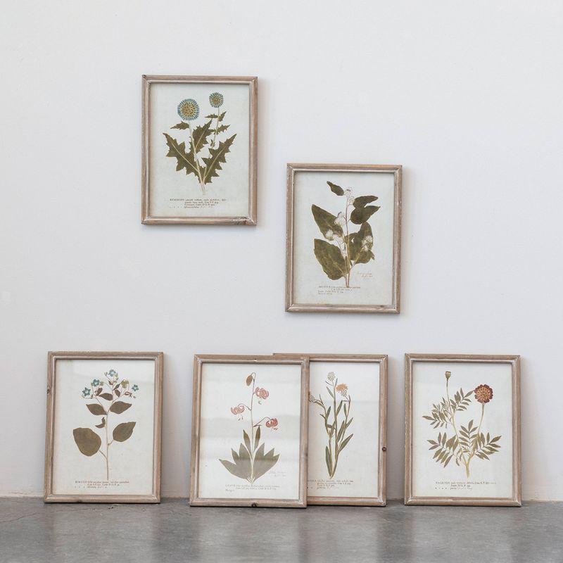 Storied Home: Vintage-Style Floral Wall Art, 6-Piece Fir & MDF Framed Set, 10"x13"