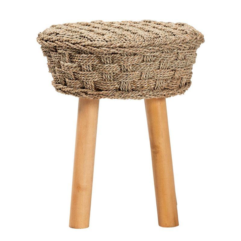 bali & pari Denver Modern Bohemian Natural Seagrass and Acacia Wood Stool