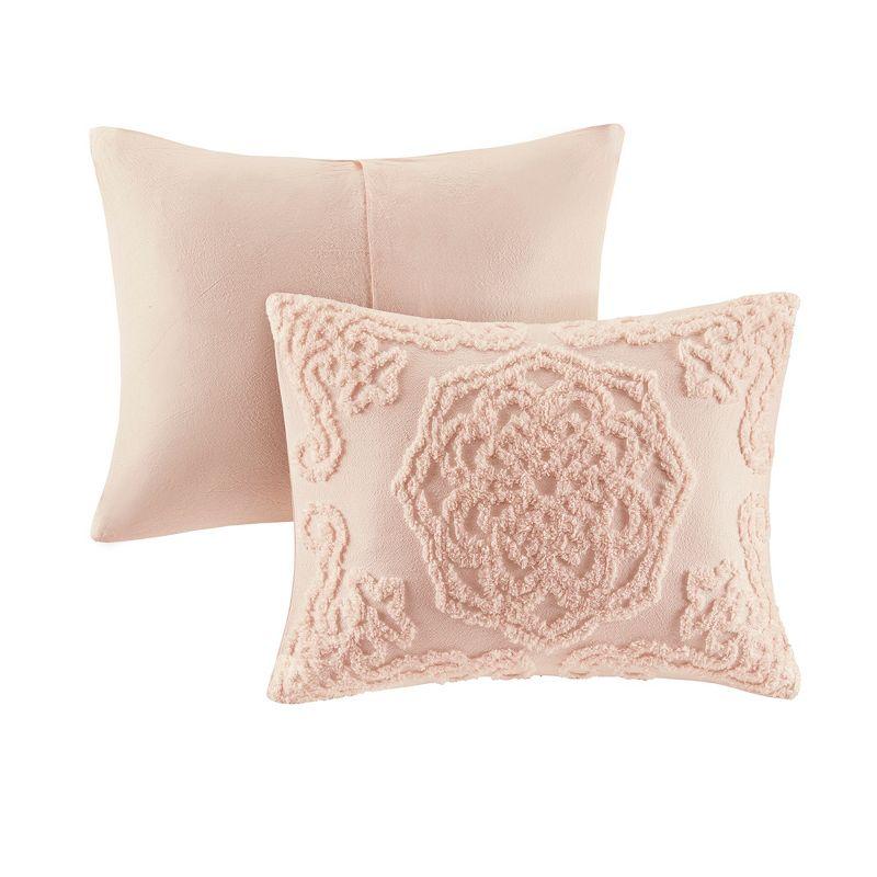 King Blush Cotton Chenille Medallion Fringe Coverlet Set