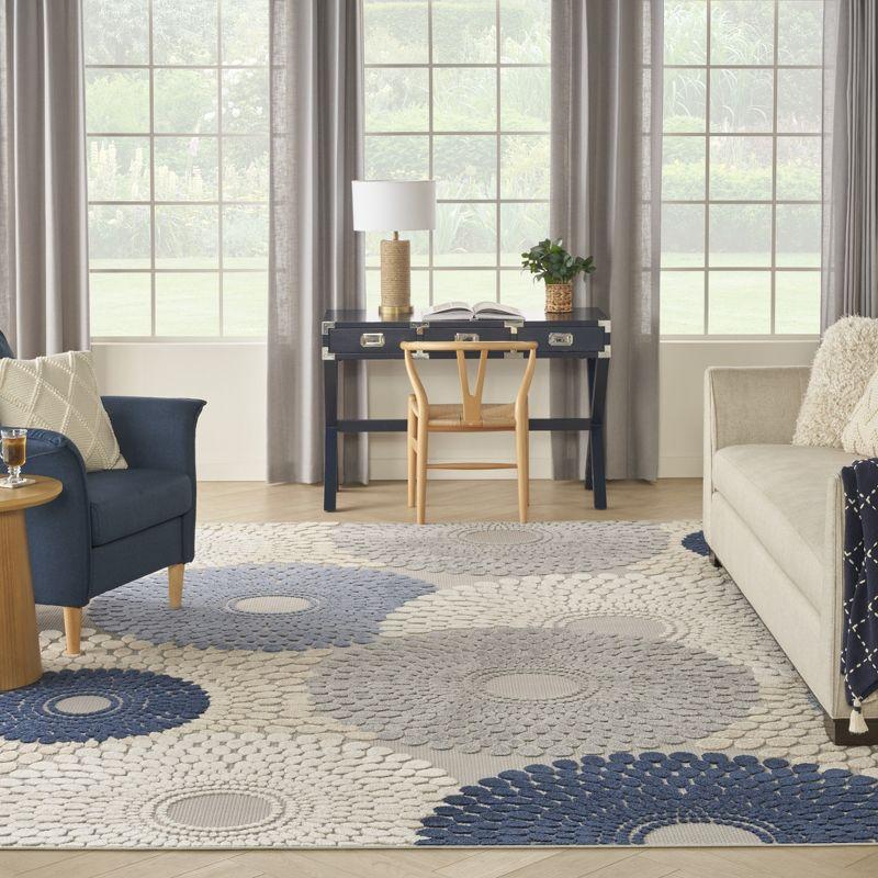 Nourison Aloha Bold Geometric Flatweave High-Low Indoor Outdoor Area Rug Blue/Grey 7'10" x 10'6"