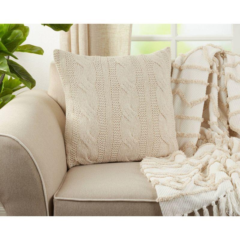 Vanilla Cable Knit Cotton Square Throw Pillow Set