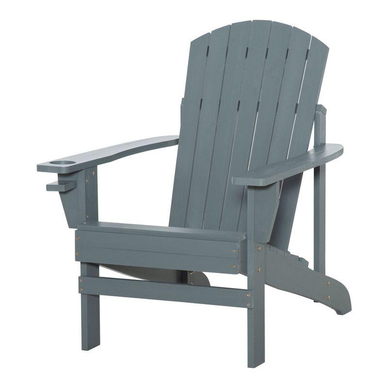 Highland Dunes Outsunny Wooden Adirondack Chair, Outdoor Patio Lawn Chair With Cup Holder, Weather Resistant Lawn Furniture, Classic Lounge For Deck, Garden, Backyard, Fire Pit