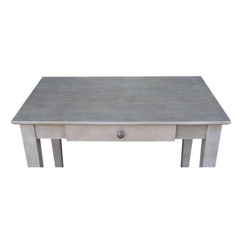 Transitional Solid Parawood Home Office Desk in Washed Gray Taupe with Drawer