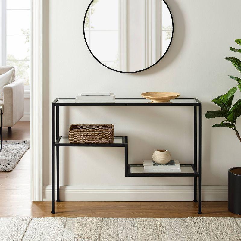 Matte Black Steel and Glass Console Table with Storage