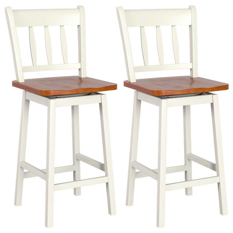 Costway 2PCS Bar Stool 24.5'' Swivel Counter Height Chair w/ Footrest Cream