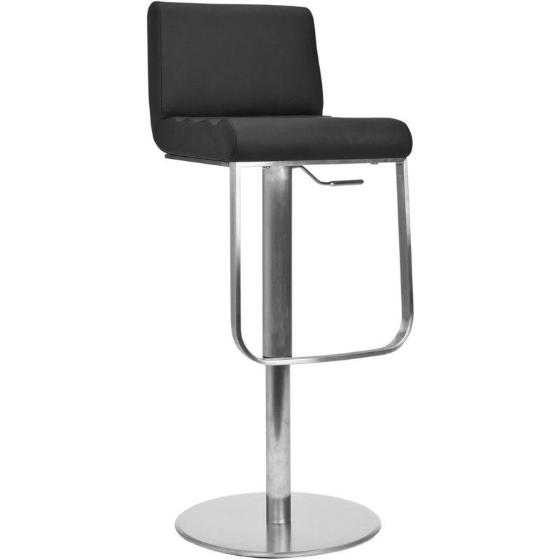 Black Adjustable Swivel Bar Stool with Stainless Steel Base