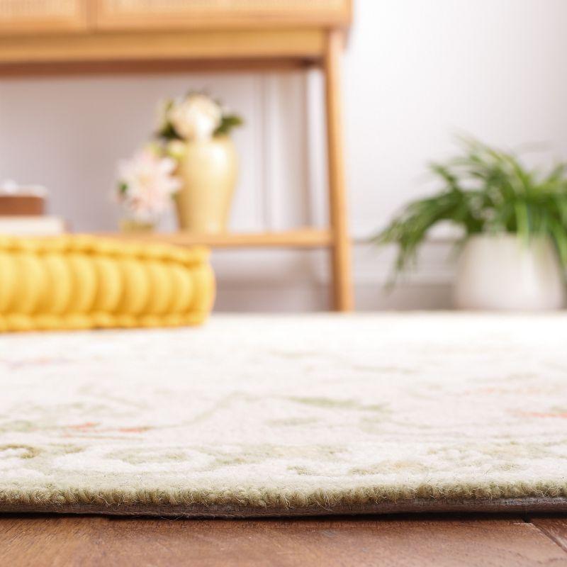 Chelsea Beige and Green Hand-Knotted Wool Floral Rug