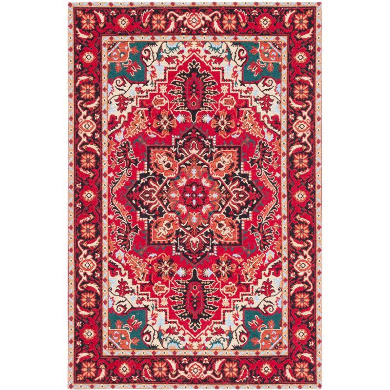 Red and Black 4' x 6' Machine Washable Medallion Area Rug