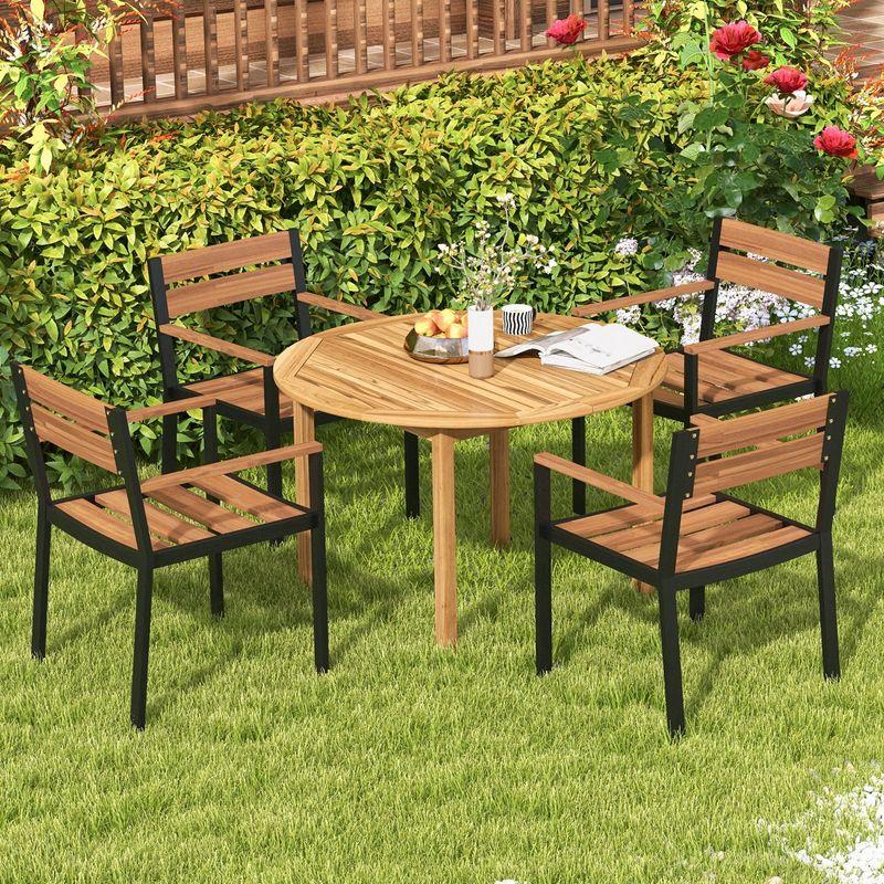 Costway Patio Dining Table Acacia Wood Round Outdoor Bistro Table 4-Person for Deck Lawn
