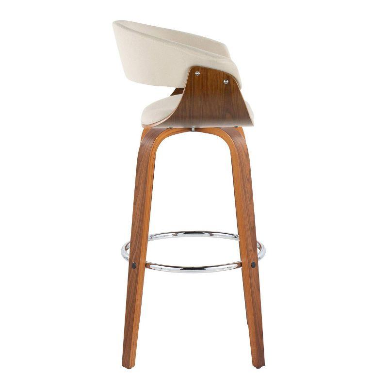 LumiSource Set of 2 Vintage Modern Barstools Walnut/Chrome/Cream: Upholstered Swivel Chairs with Footrest