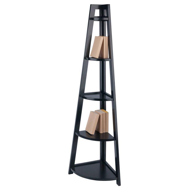 Winsome 58" Adam A Frame Corner Shelf Black: Mid-Century Modern Design, 5-Tier Storage, Lacquered Finish