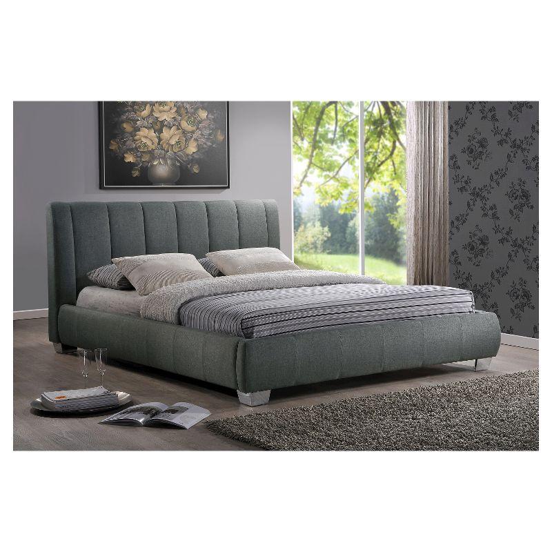 Queen Gray Linen Upholstered Wood Frame Bed with Headboard