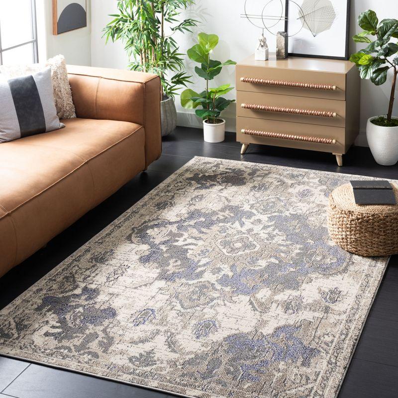 Beige and Purple Distressed Rectangular Synthetic Area Rug