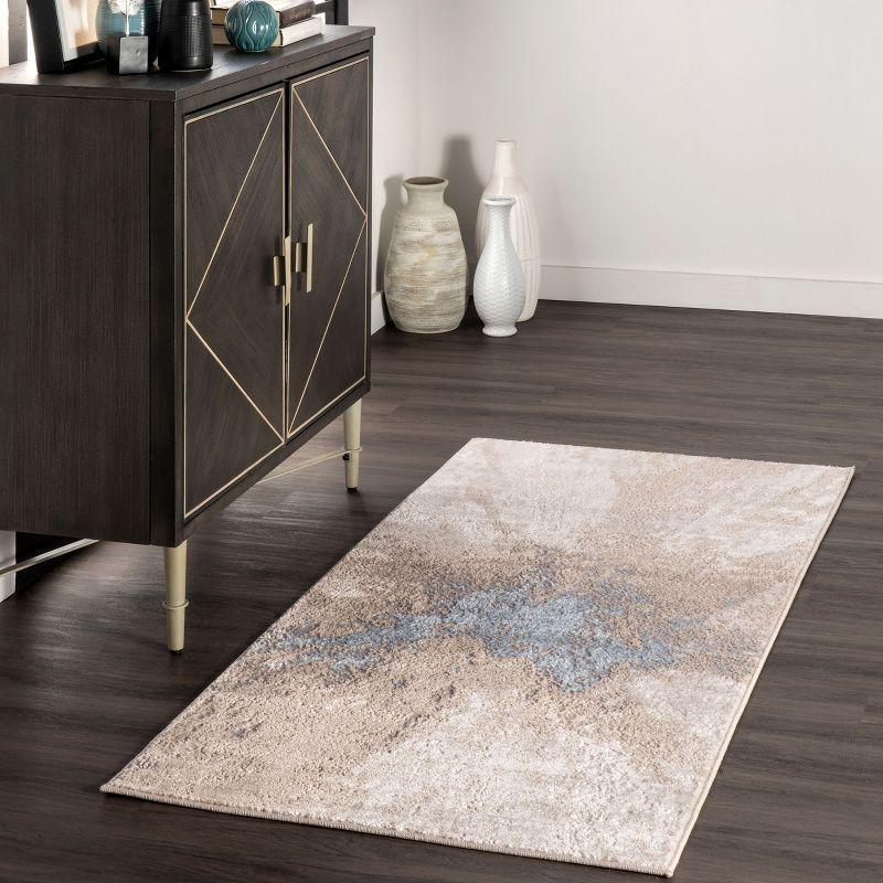 Beige Abstract Synthetic Non-slip Runner Rug, 2' 8" x 8'