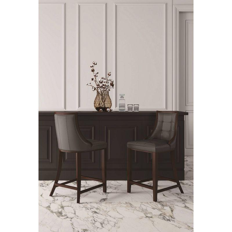 Set of 3 Pebble Grey Faux Leather Walnut Counter Stools