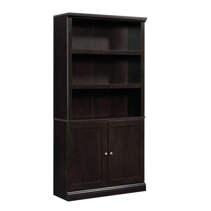 Sauder 70" 5 Shelf Bookcase with Doors Black: Mid-Century Modern, MDF Frame, Vertical Storage