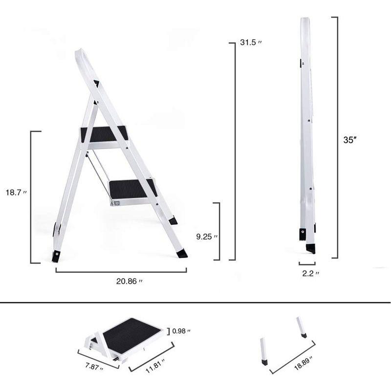 Delxo Non-Slip Stool Folding Sturdy Steel Wide Step Ladder with Hand Grip and Locking Mechanism for Indoor Household Kitchens