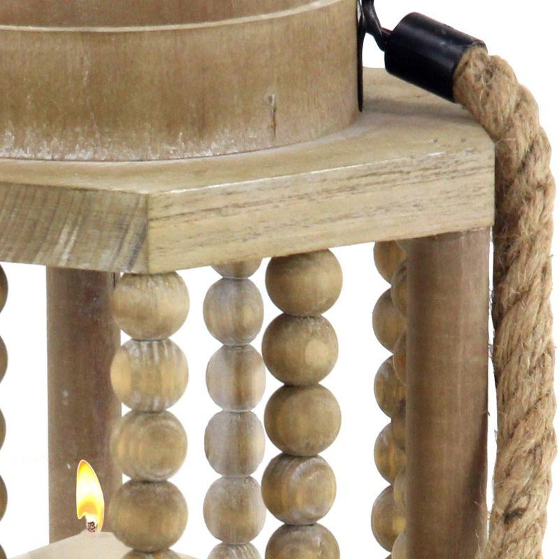 11" x 8" Rustic Wood/Glass Candle Holder with Rope Handle Beige - Olivia & May