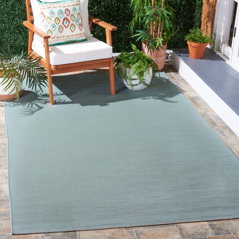 Aqua and Cream Rectangular Synthetic Outdoor Rug