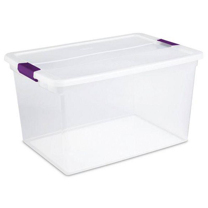 Sterilite 66 Qt ClearView Latch Storage Box, Stackable Bin with Latching Lid, Plastic Container to Organize Clothes in Closet, Clear Base, Lid, 6-Pack