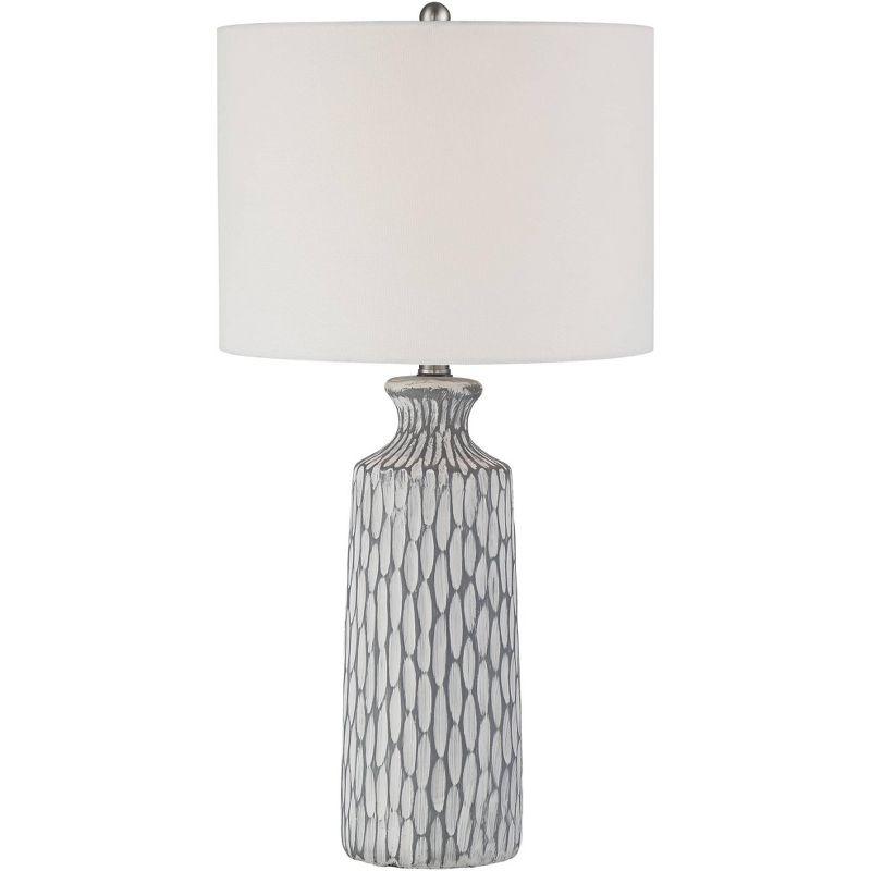 Whitewash Gray Ceramic Geometric Table Lamp with Drum Shade