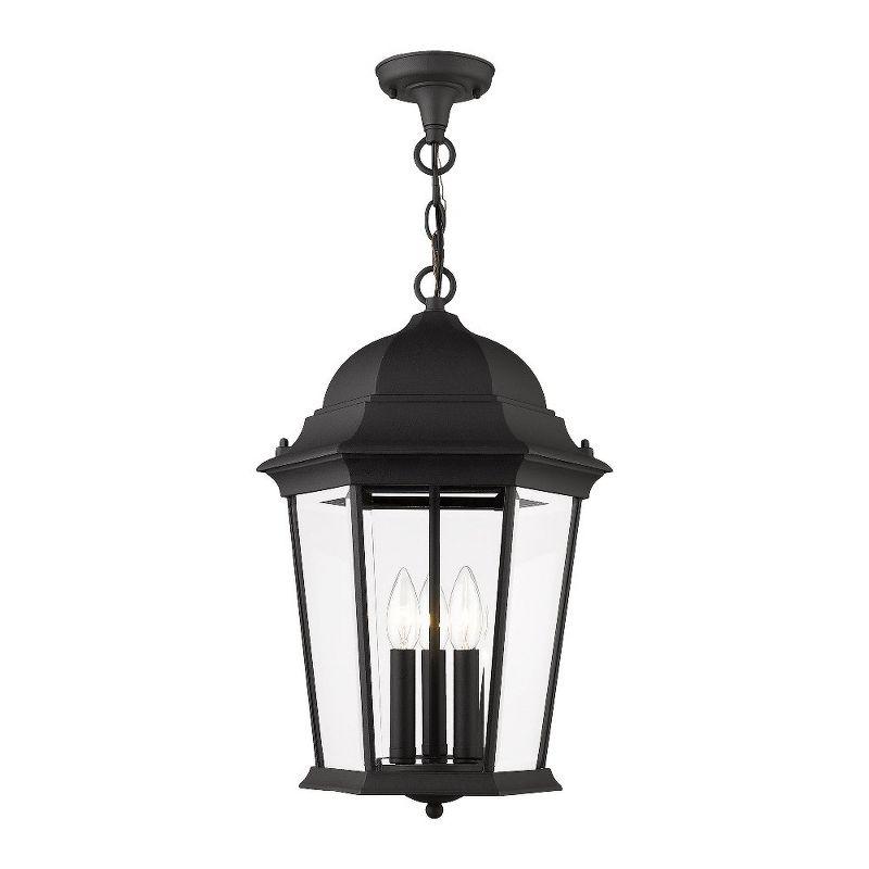 Hamilton Textured Black 3-Light Outdoor Pendant with Clear Beveled Glass