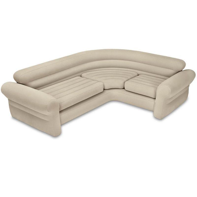 Beige Faux Leather Inflatable Corner Sectional Sofa