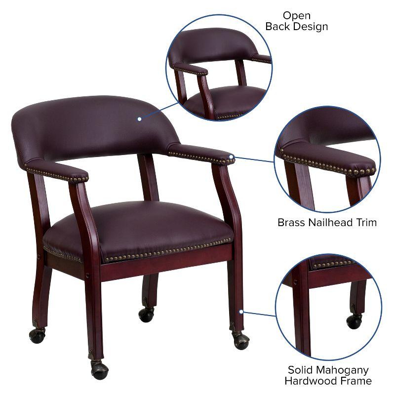 Elegant Burgundy LeatherSoft Conference Chair with Brass Accents