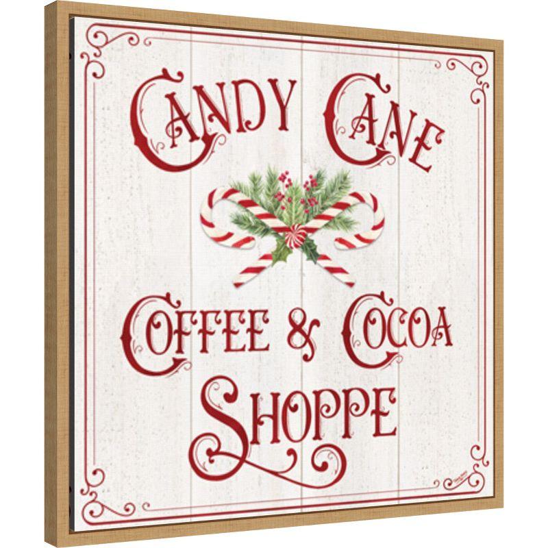 Amanti Art Vintage Christmas Signs I-Candy Cane Coffee by Tara Reed Canvas Wall Art Print Framed 22 x 22-in.