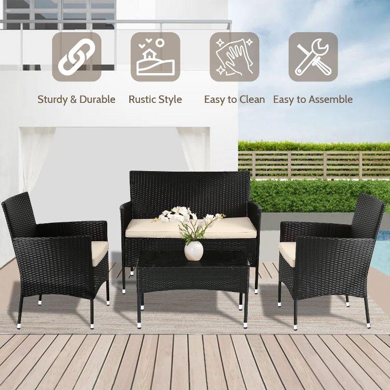 FDW 4 Pieces Conversation Set Modular Outdoor Furniture Set Water Resistant Patio Wicker Furniture Set Seat Cushions for Patio Poolside