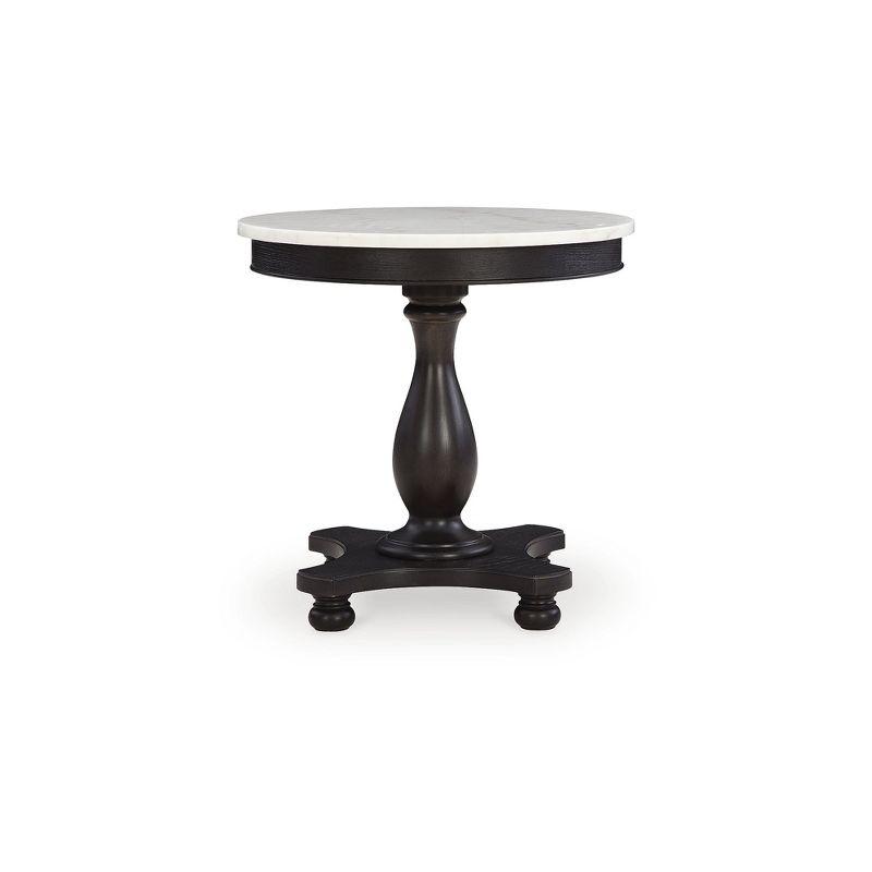 Signature Design by Ashley Henridge Traditional 24.13 Inch Circular Accent Table with White Marble Tabletop, White & Black