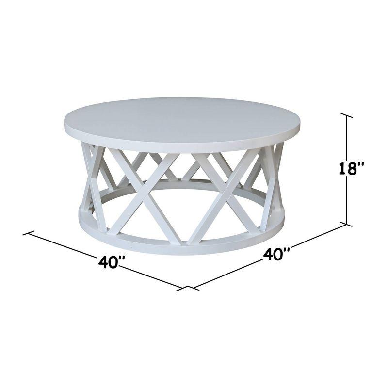 40" Ceylon Round Coffee Table White - International Concepts: Solid Wood, Parawood Material, 18" Height