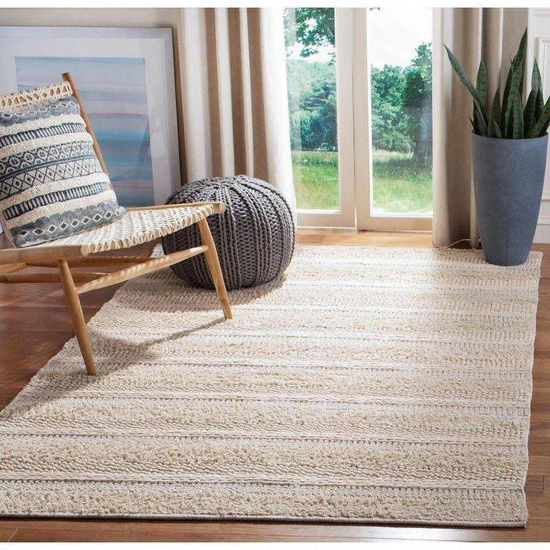 Ivory Striped Handwoven Wool and Cotton Area Rug 4' x 6'