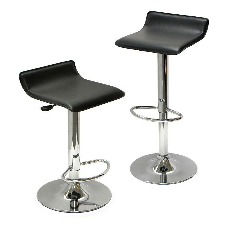 Set of 2 Spectrum, Adjustable Air Lift Stool, Black Faux Leather Metal - Winsome: Swivel, Counter Height, Easy Clean