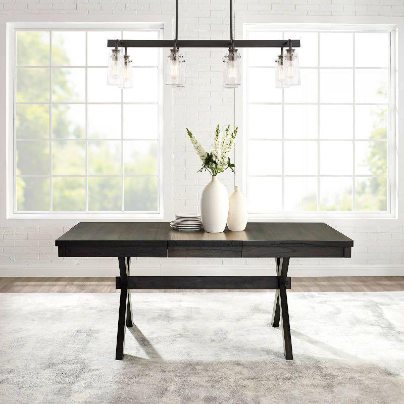 Crosley Hayden Extendable Dining Table Slate: Rustic Farmhouse Style, Seats 8 with Leaf, MDF & Rubberwood