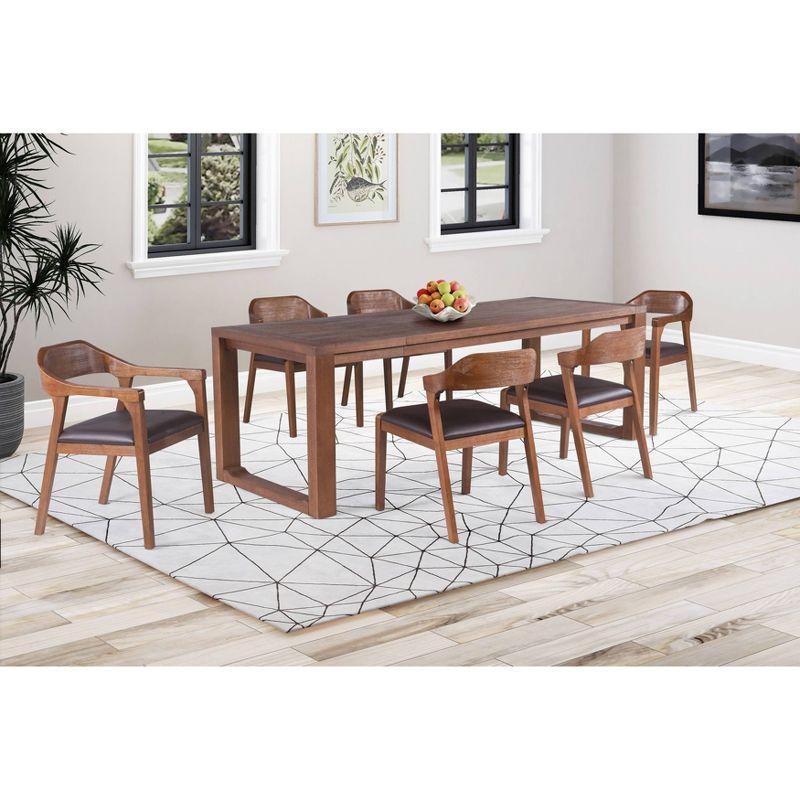 7pc Rasmus Extendable Dining Table Set with 4 Side Chairs And 2 Armchairs Chestnut - Boraam: Acacia Wood, Faux Leather Seats