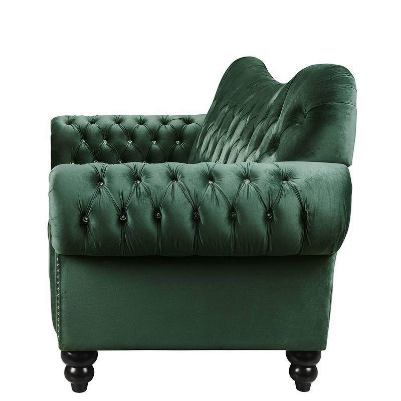 76" Iberis Sofa Green Velvet - Acme Furniture: Chesterfield Style, Deep Seat, Wood Frame