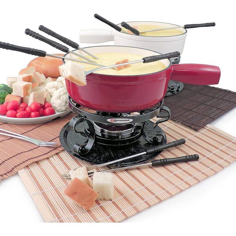 Swissmar Swissmar Lugano 2-Quart Cast Iron Cheese Fondue Set, 9-Piece, Cherry Red