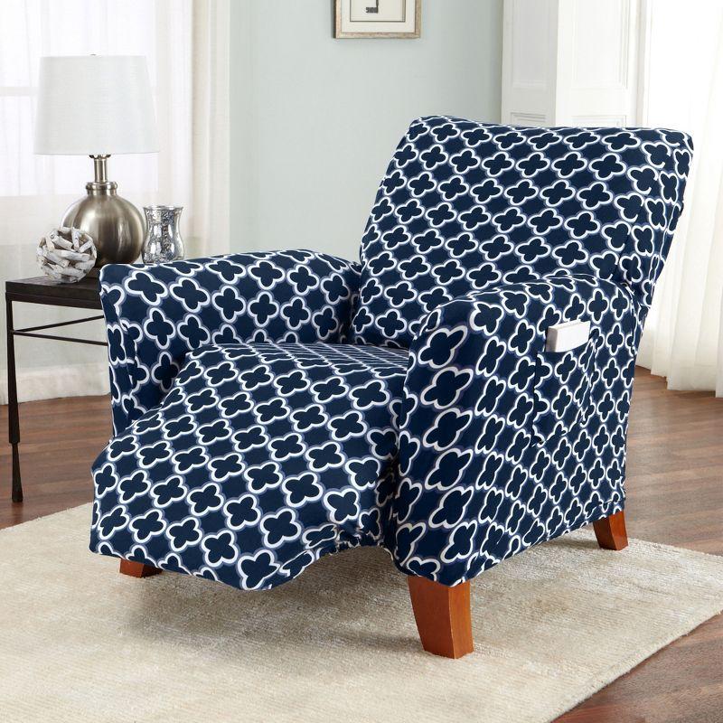Great Bay Home Stretch Printed Washable Recliner Slipcover (Recliner, Navy)