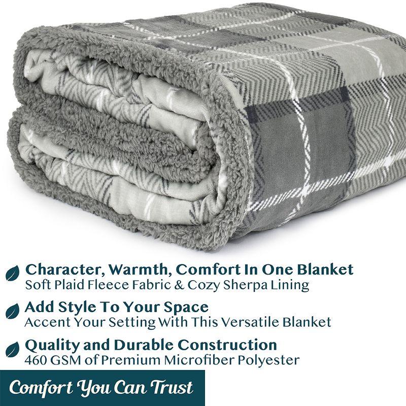 Light Gray Plaid Sherpa Fleece Twin Throw Blanket