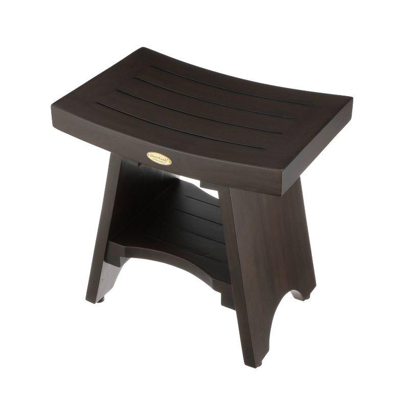 Serenity Wide Teak Wood Flared Leg Shower Bench with Shelf