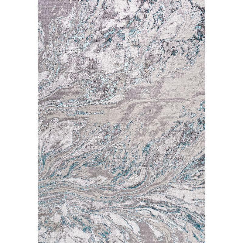 4'x6' Swirl Marbled Abstract Area Rug, Gray/Turquoise - JONATHAN Y