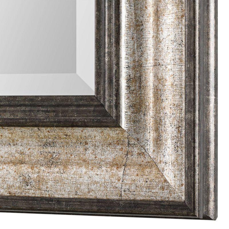 Transitional Rectangular Bronze and Silver Wood Mirror