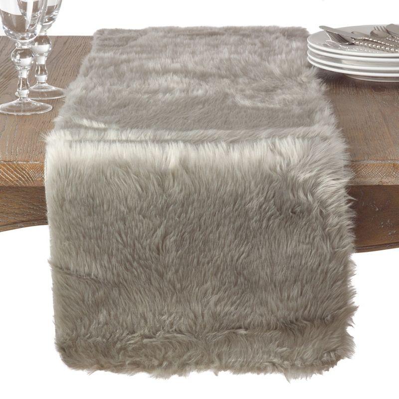 Saro Lifestyle Faux Fur Design Table Runner, 15"x54", Gray