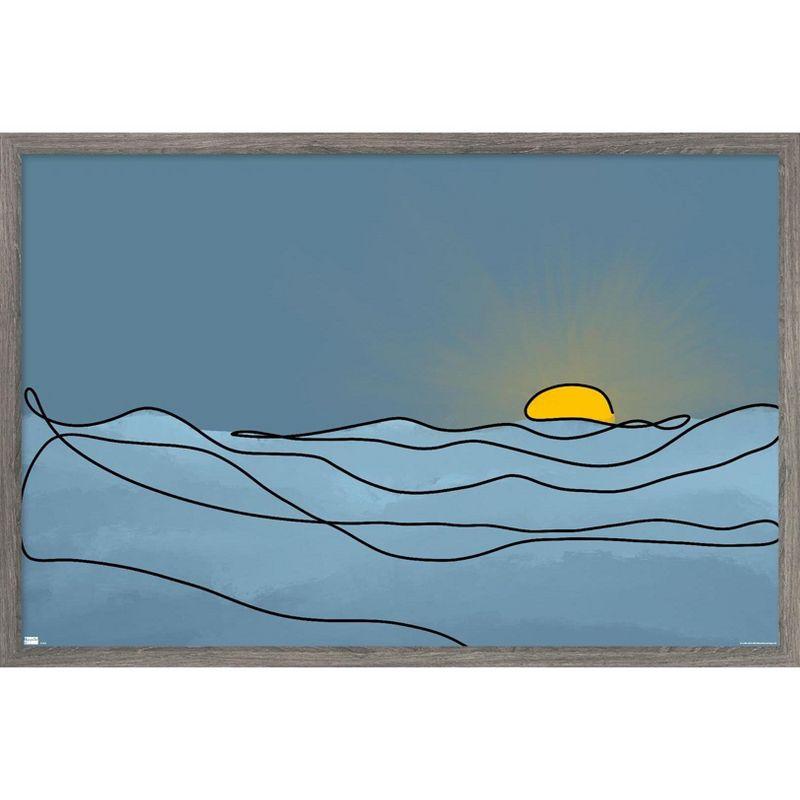 Gray Framed Abstract Landscape Sunset Digital Art Poster