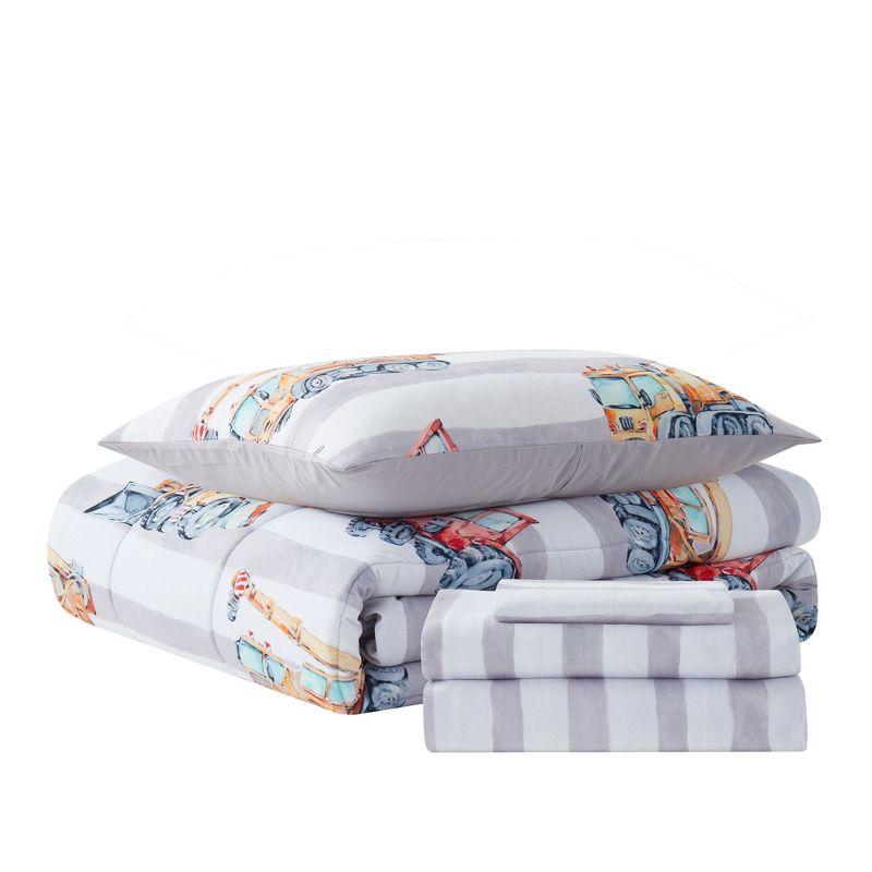 Construction Trucks Gray/Blue/Orange Comforter Set with Sheet set