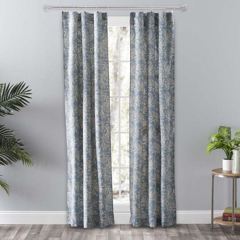 Lexington Blue Leaf Pattern Cotton Polyester Curtain Pair