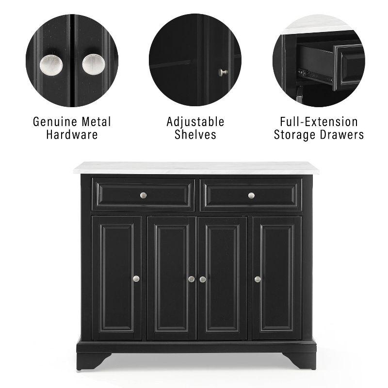 Crosley 42" Avery Kitchen Island/Cart Distressed Black/White Marble: Traditional Style, 6 Shelves, 2 Drawers, Locking Wheels